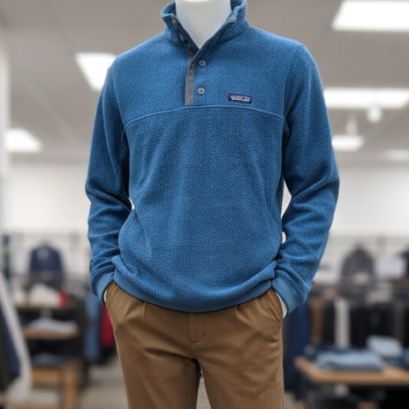 New Patagonia Mens Shearling Button Blue Long Sleeve Pullover Sweater Size XL